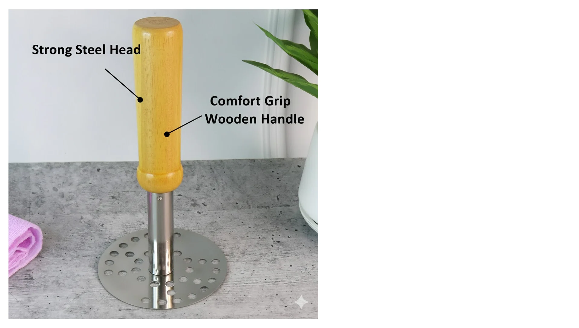 Stainless Steel Potato Masher, Pav Bhaji Masher with wooden handle