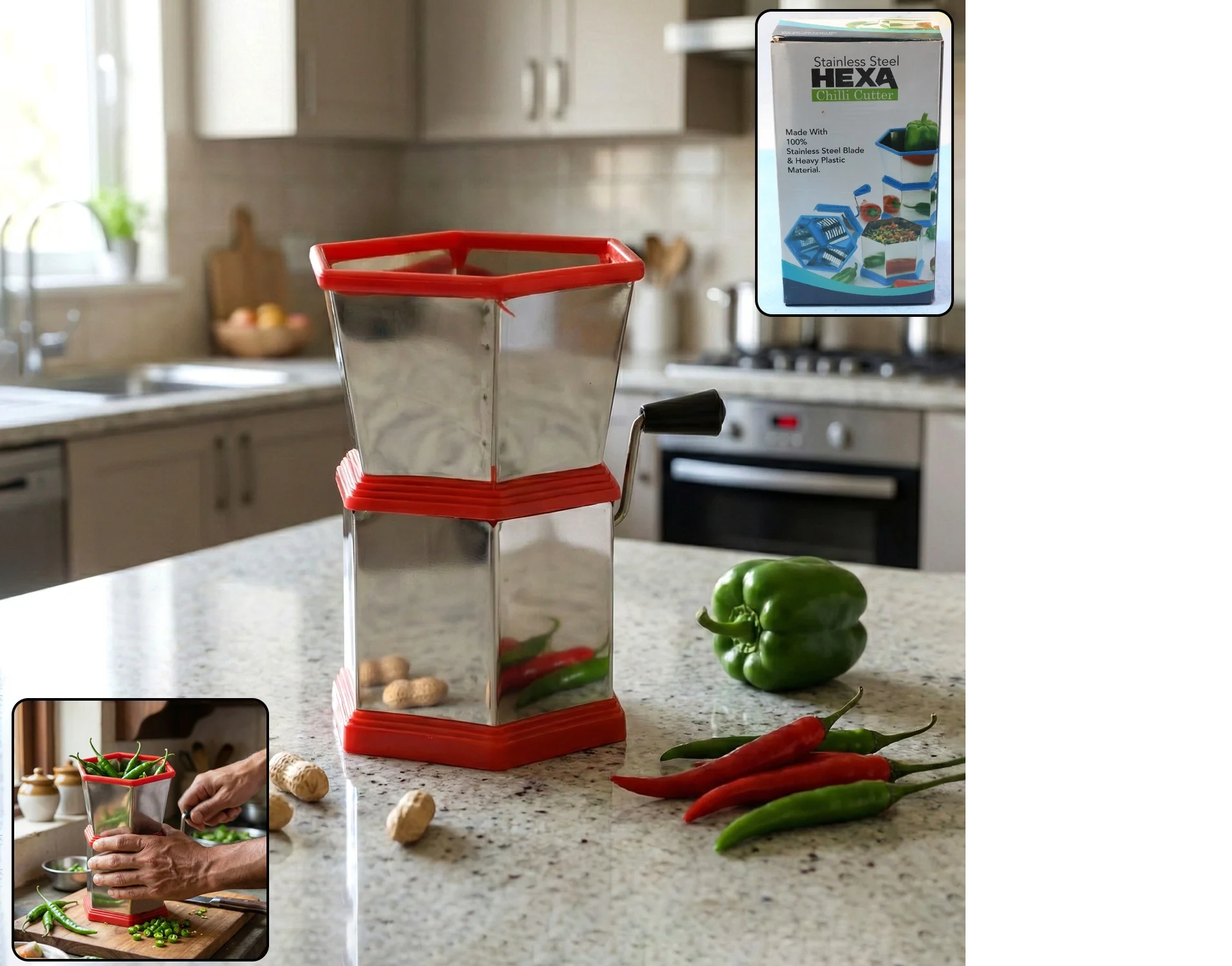 Manual Hexa-Style Hand-Operated Chilli Cutter (1 Pc)