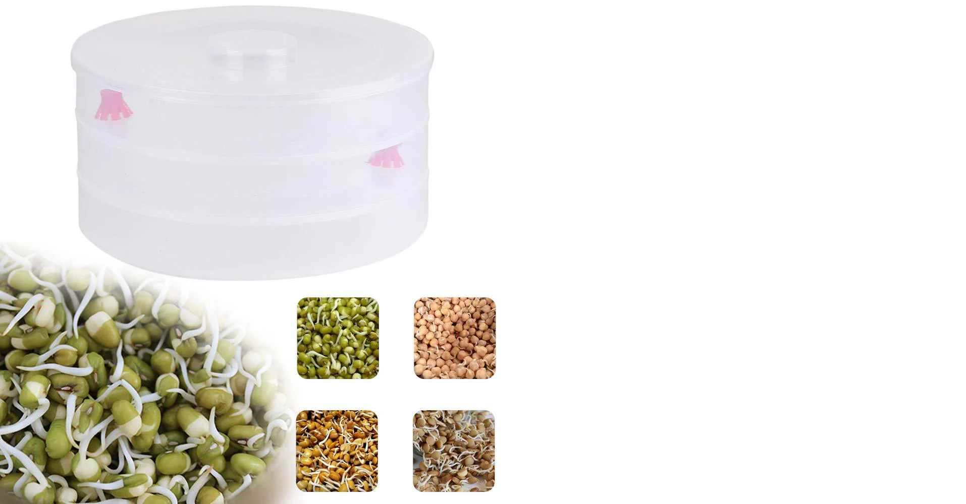 Plastic 3 Compartment Sprout Maker, White