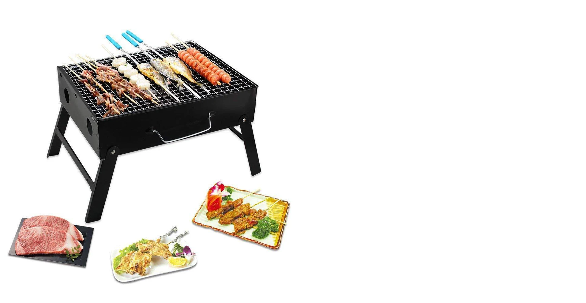 Folding Barbeque Charcoal Grill Oven (Black, Carbon Steel)