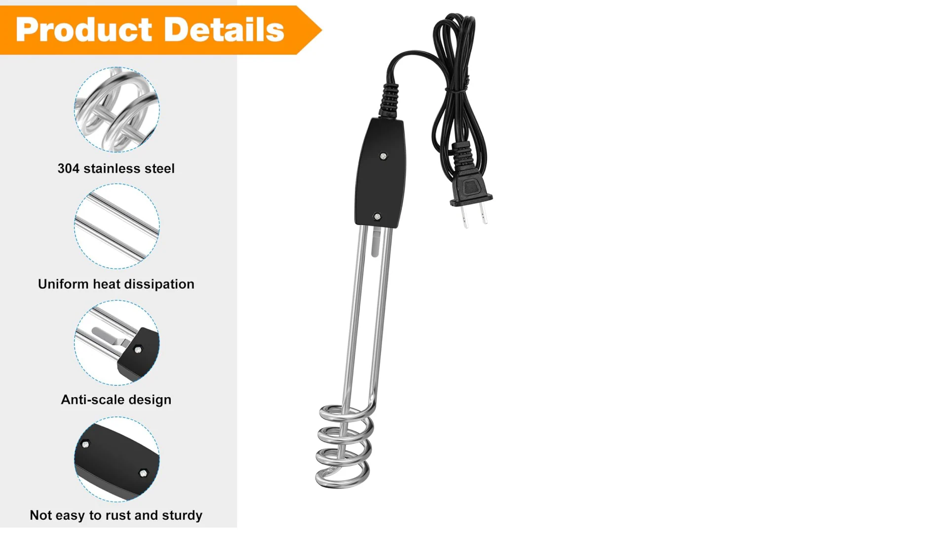 1000W-220V Water Heater Portable Electric Immersion Element Boiler