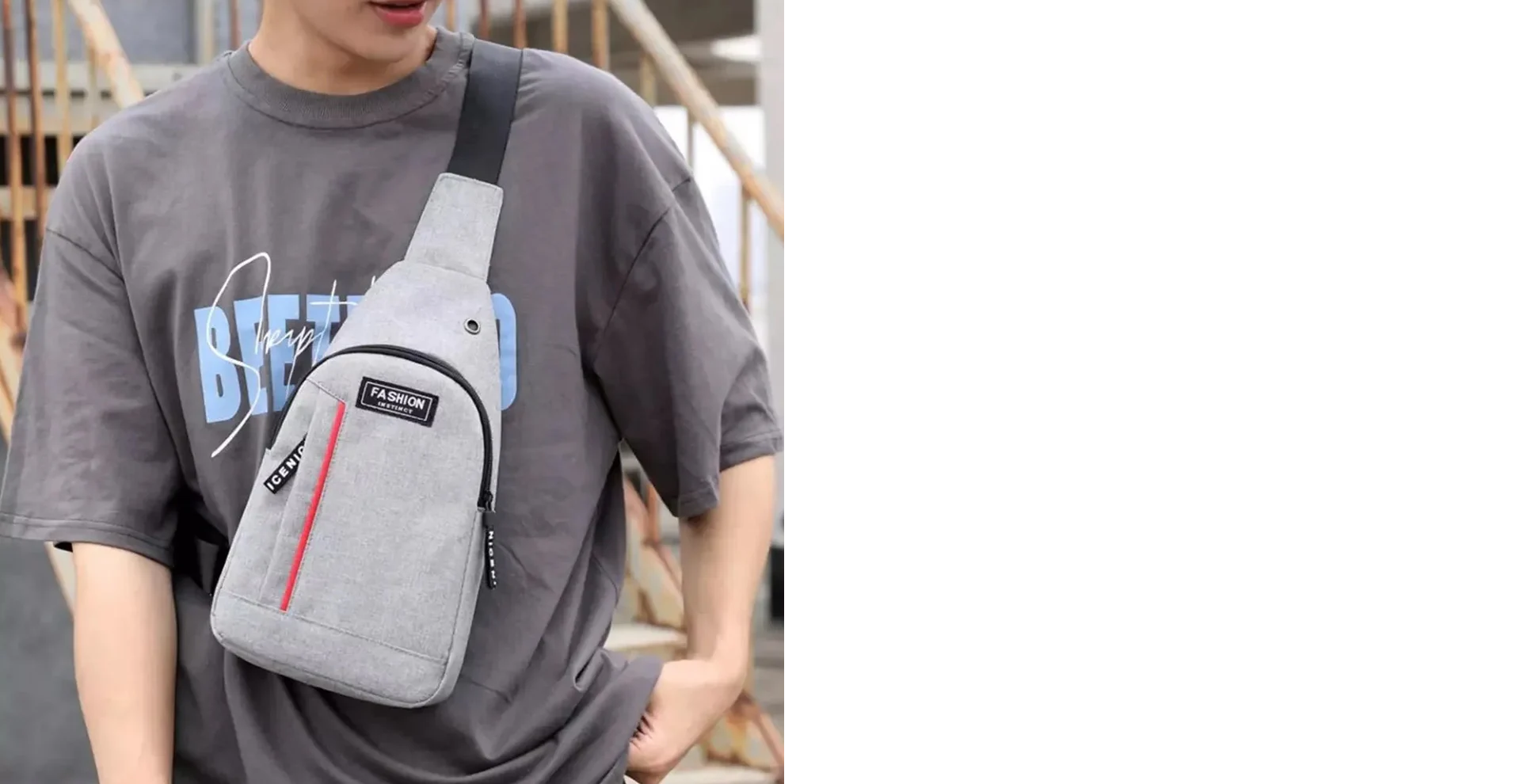 Waterproof Anti-Theft Crossbody Fanny Pack USB Charging & Earphone Hook (Grey/Blue)