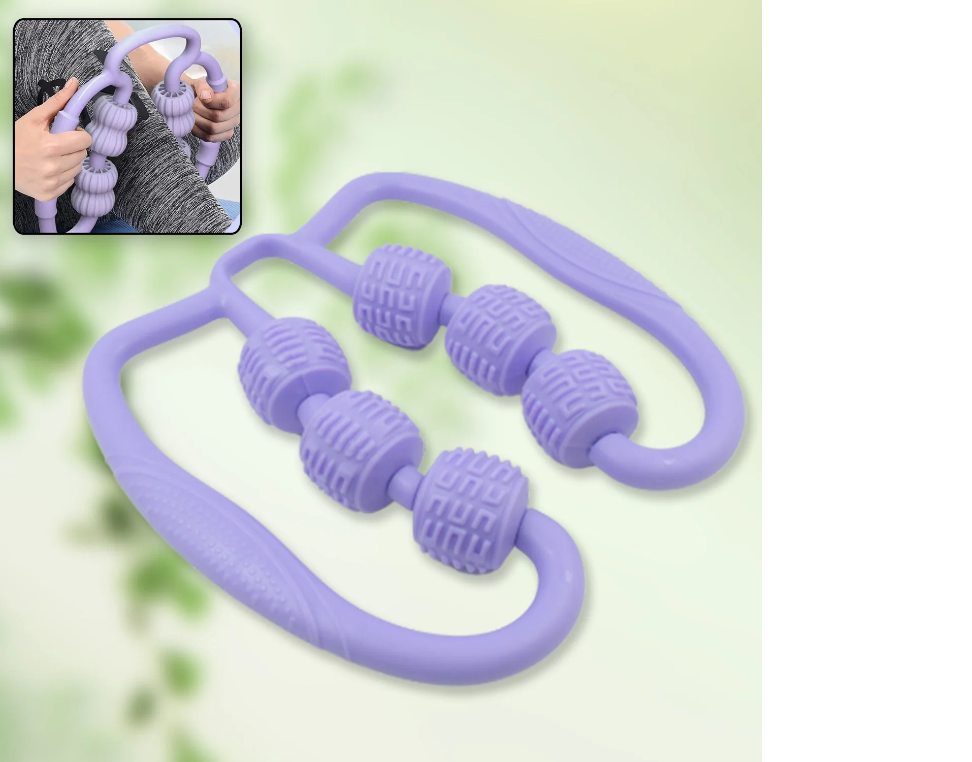 Muscle Massage Roller, 6 Wheels Relieve Soreness Leg Muscle Roller Fitness Roller Muscle Relaxer Massage Roller Ring Clip All Round Massaging Uniform Force Elastic PP Drop Shaped for Home Use (1 Pc)