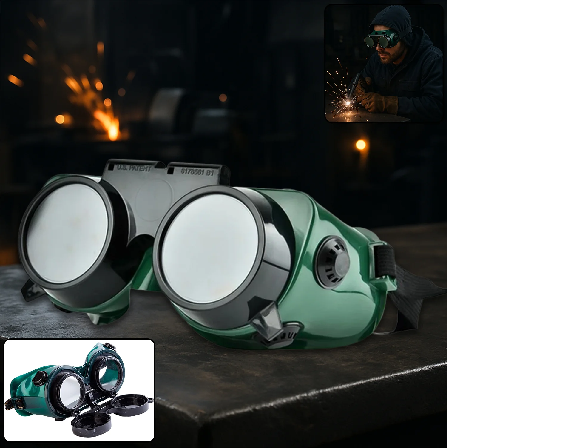 Welding Goggles (Dark Green, Large)  4.14.1