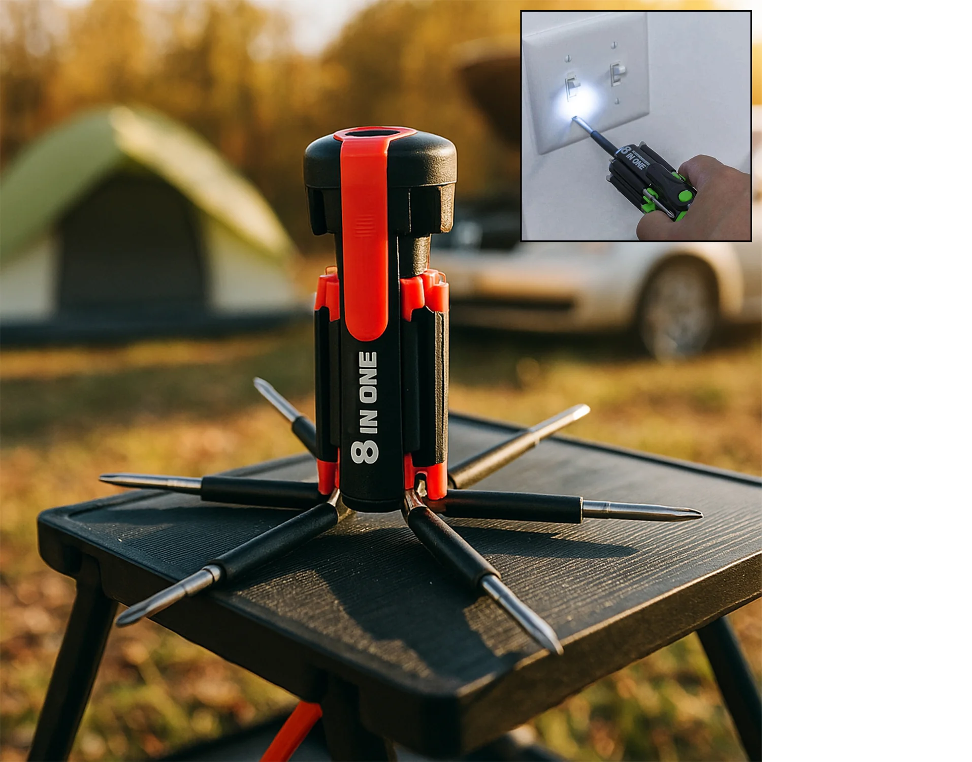 8 in 1 Multi-Function Screwdriver Kit with LED Portable Torch