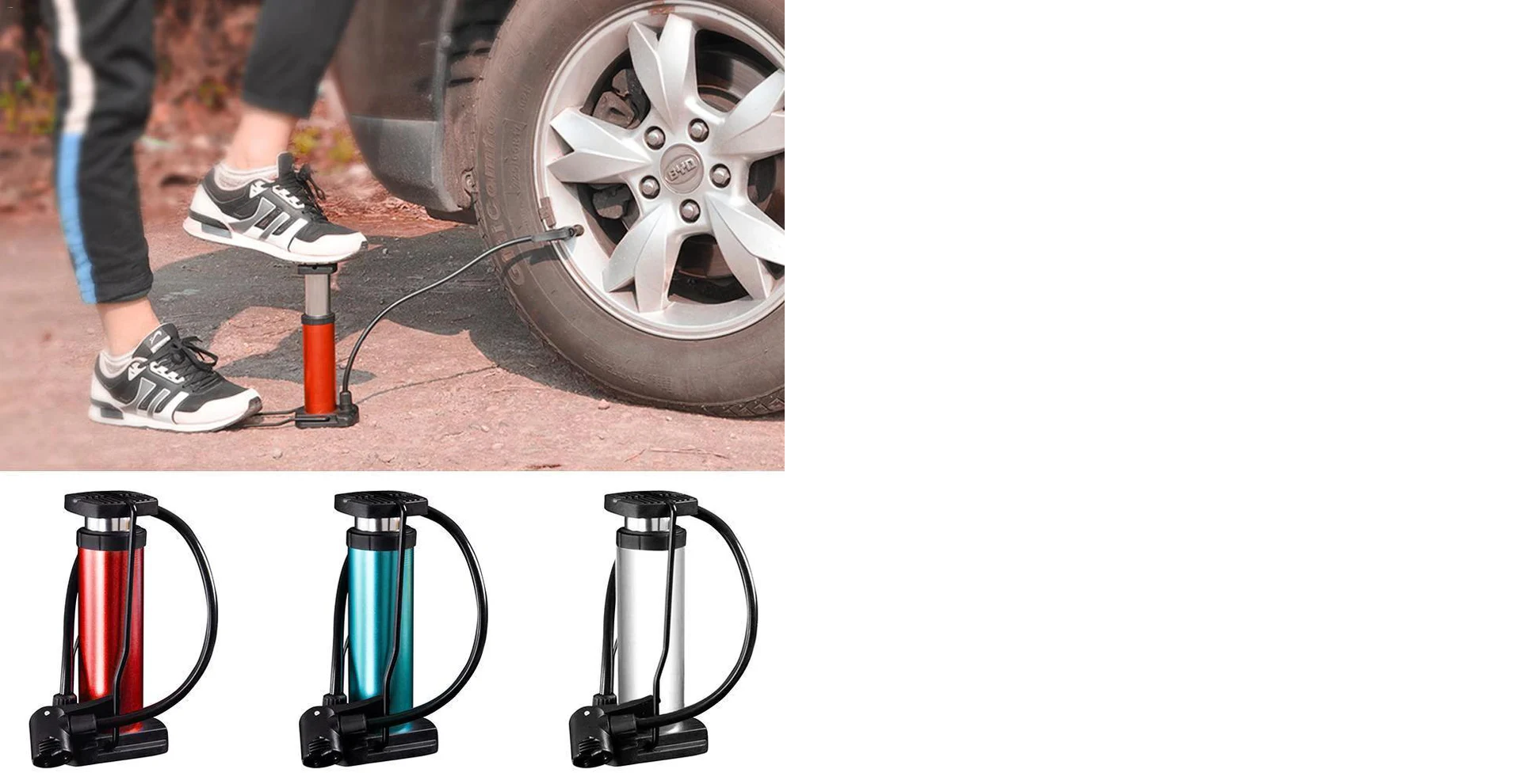 Portable Mini Foot Pump for Bicycle, Bike, and Car