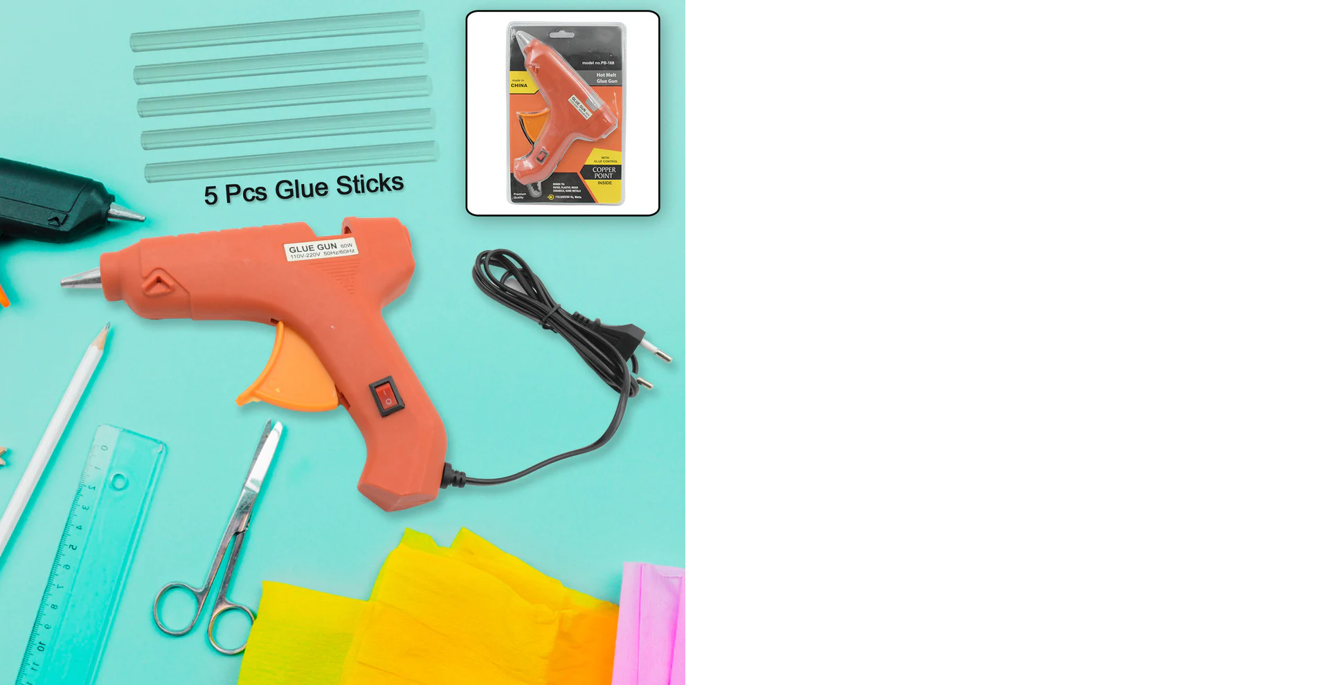 Professional 60 Watt Hot Melt Glue Gun with 5 Glue Sticks & On/Off Switch