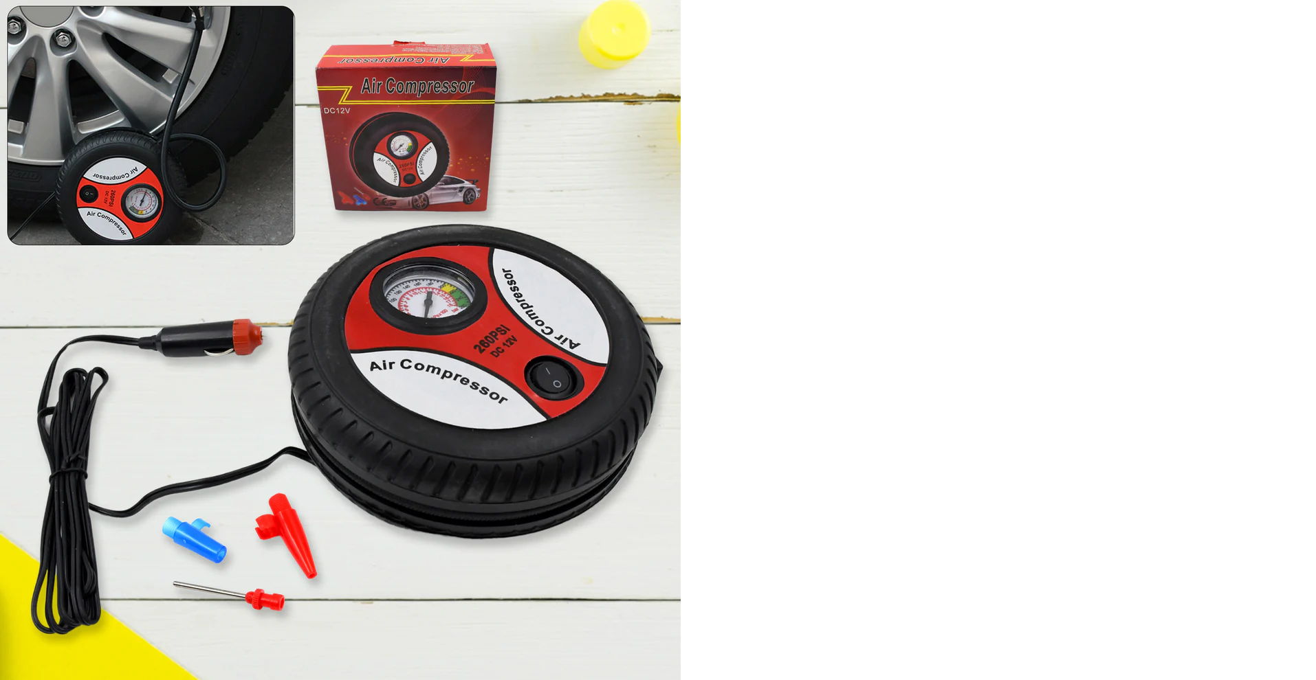 Compressor for Car and Bike 12V 260 PSI Tyre Inflator Air Pump