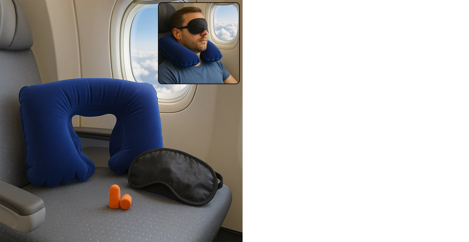 3in1 Air Travel Kit with Pillow, Ear Buds & Eye Mask