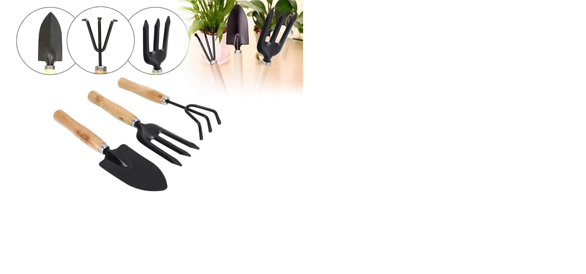 Gardening Tools - Hand Cultivator, Small Trowel, Garden Fork (Set of 3)