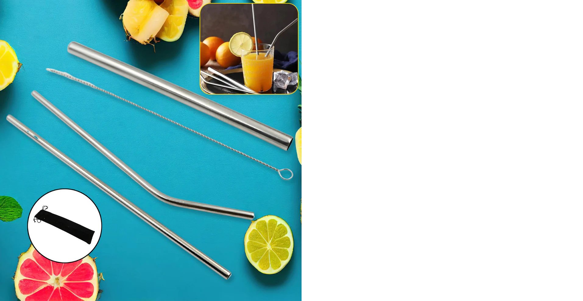 Reusable Stainless Steel Straws with Case for Drinking (4 Pc, Eco-Friendly)