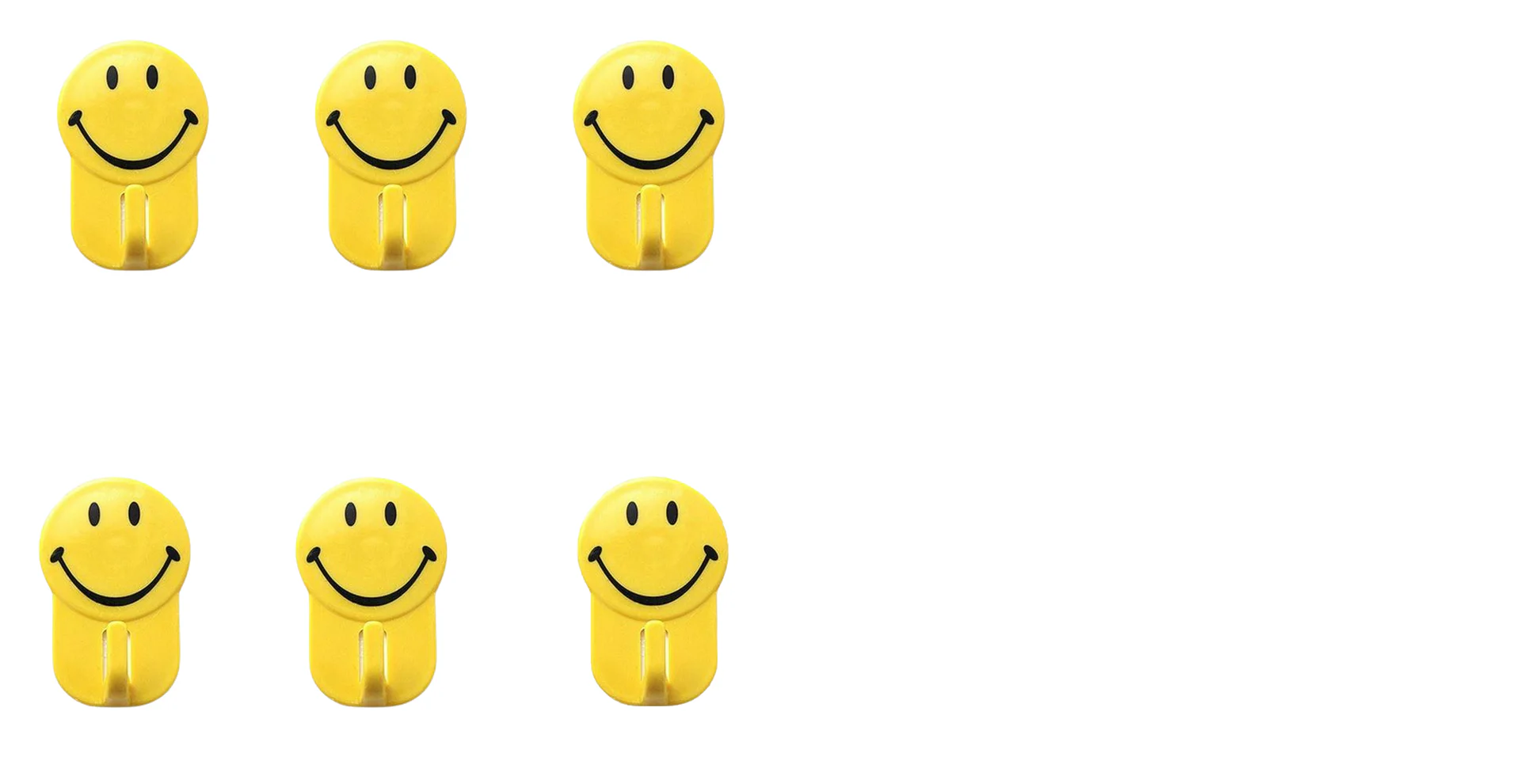 Plastic Self-Adhesive Smiley Face Hooks, 1 Kg Load Capacity (6pcs)