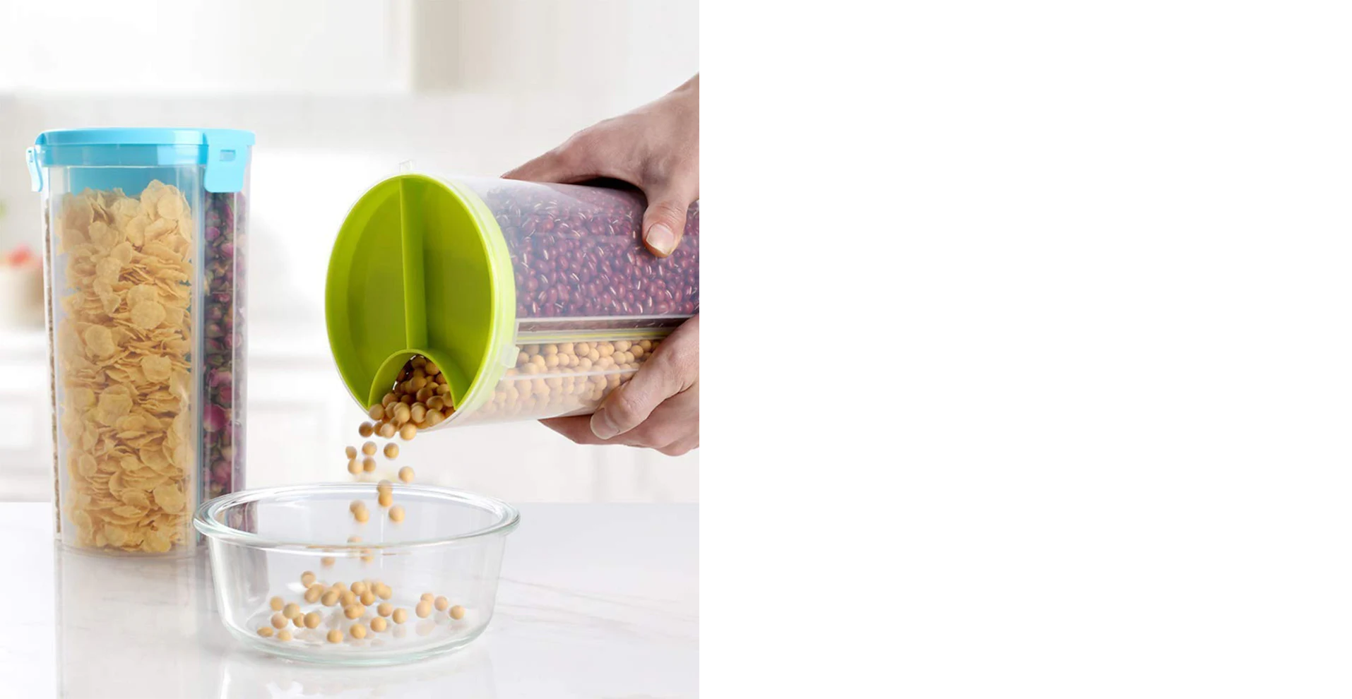 3 in 1 Transparent Air Tight Storage Dispenser Container (With Color Box)