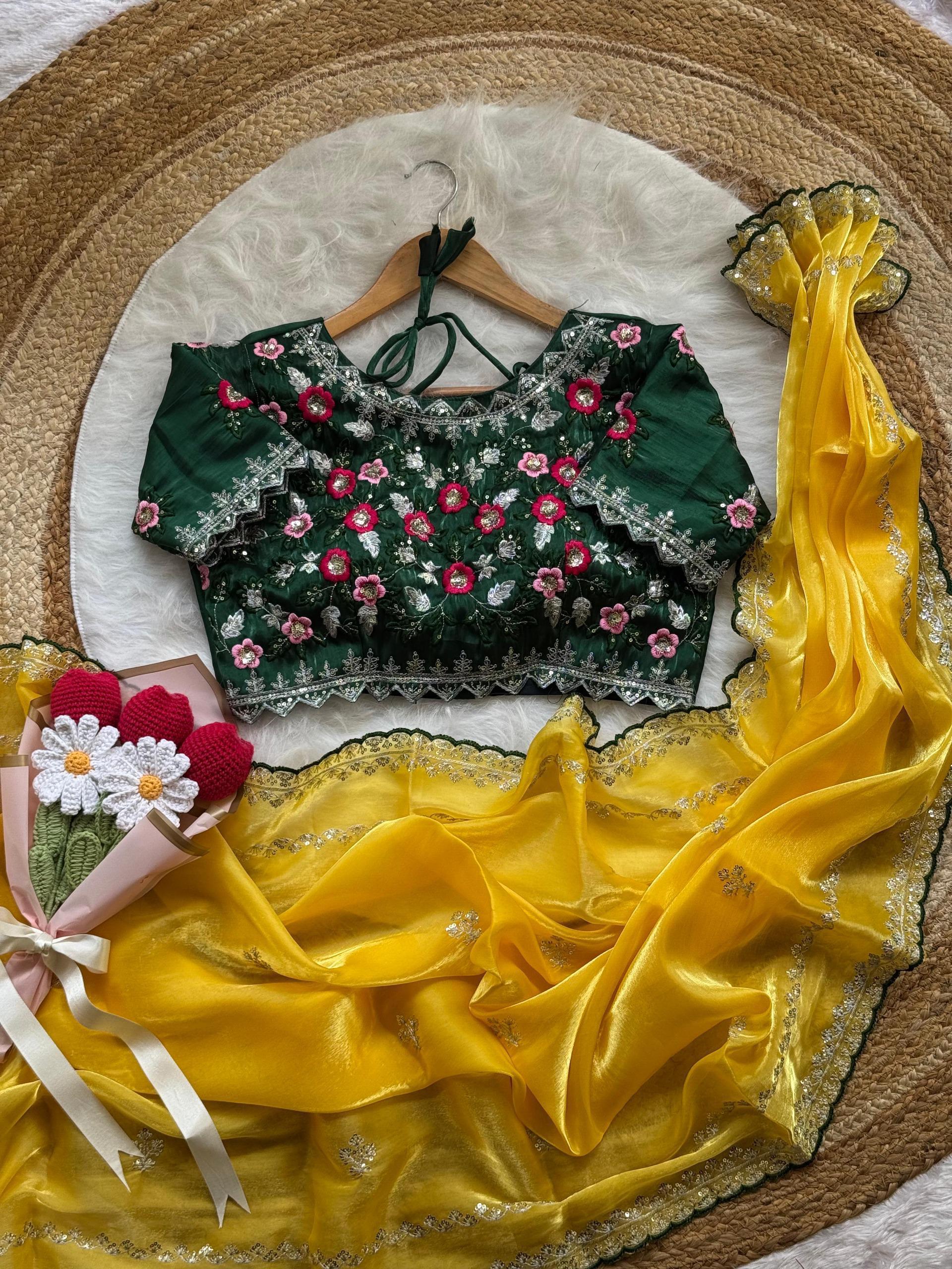 Soft Jimmy Chu Saree With Heavy Embroidery Work