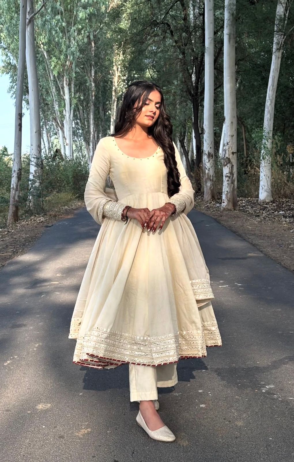 Elegant Embroidery Work With Designer Anarkali Three Piece Set