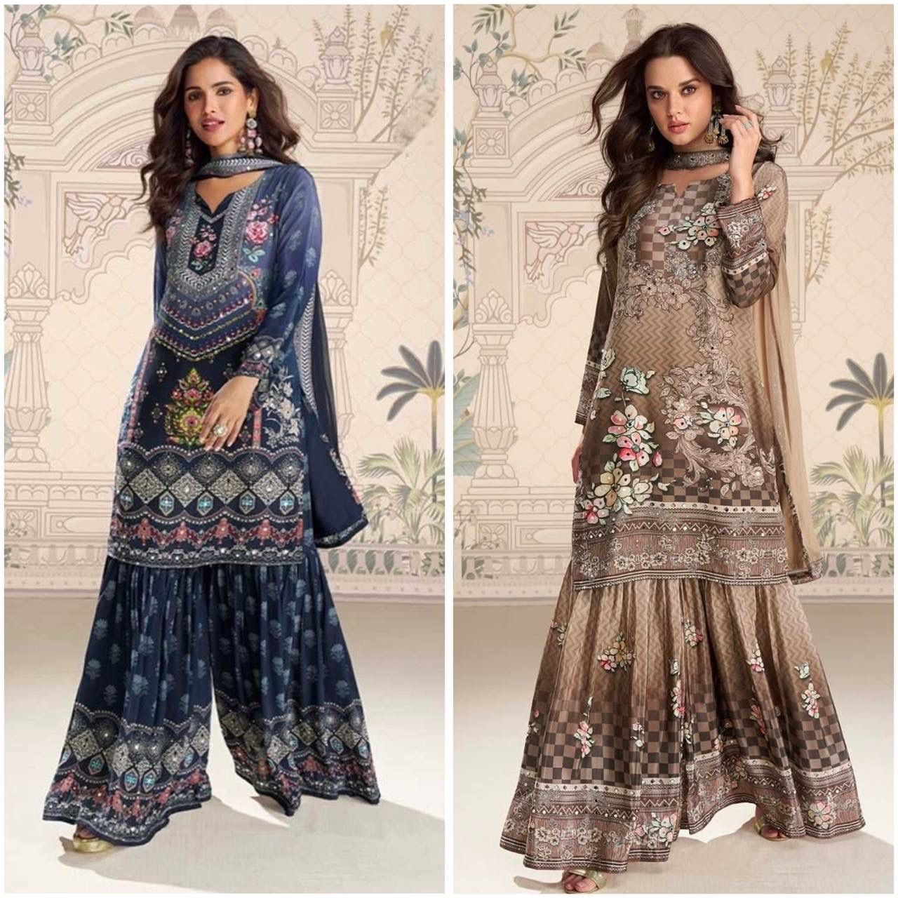 3 PIECE FANCY PRINTED KURTI WITH SHARARA AND BEAUTIFUL DUPATTA