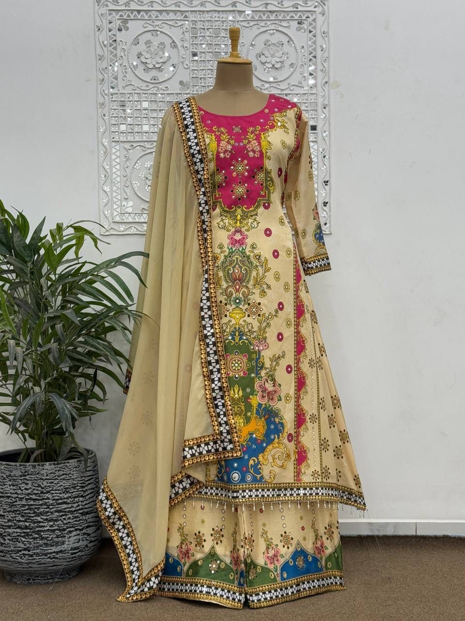 PRINTED A-LINE KURTA - PLAZZO WITH  DUPATTA