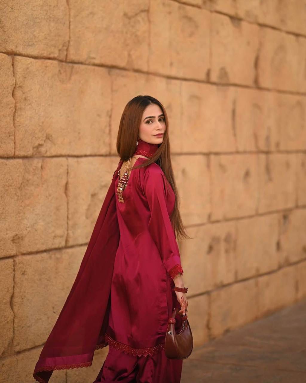  EXCLUSIVE FARSI SALWAR SUIT IN FRENCH CRAPE FABRIC TOP AND SALWAAR WITH DUPATTA