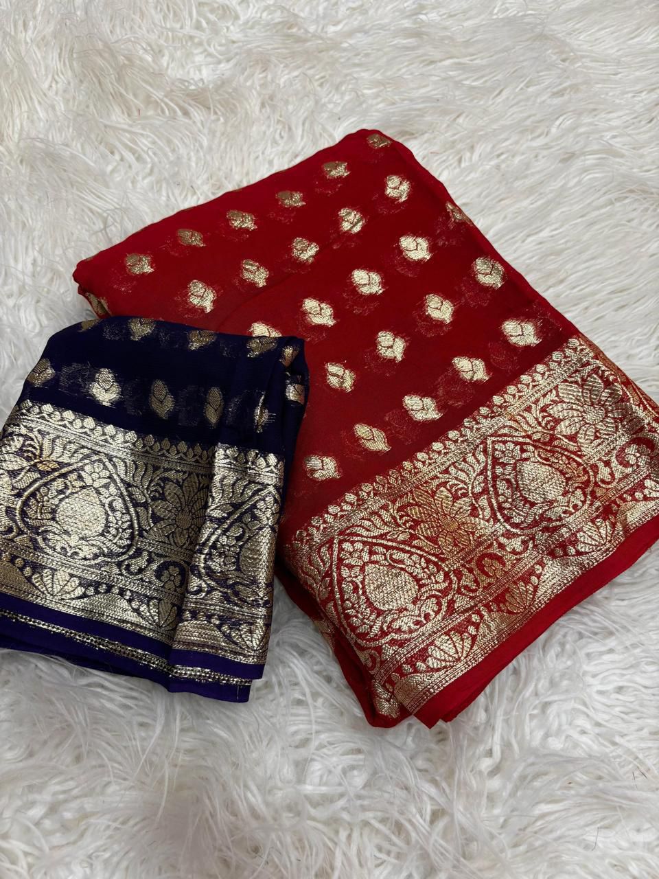 Pure viscose Georgette with running blouse or contrast as per pic