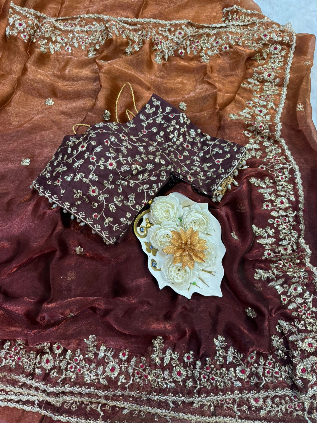 Soft padding two tone Fandy chiffon Saree