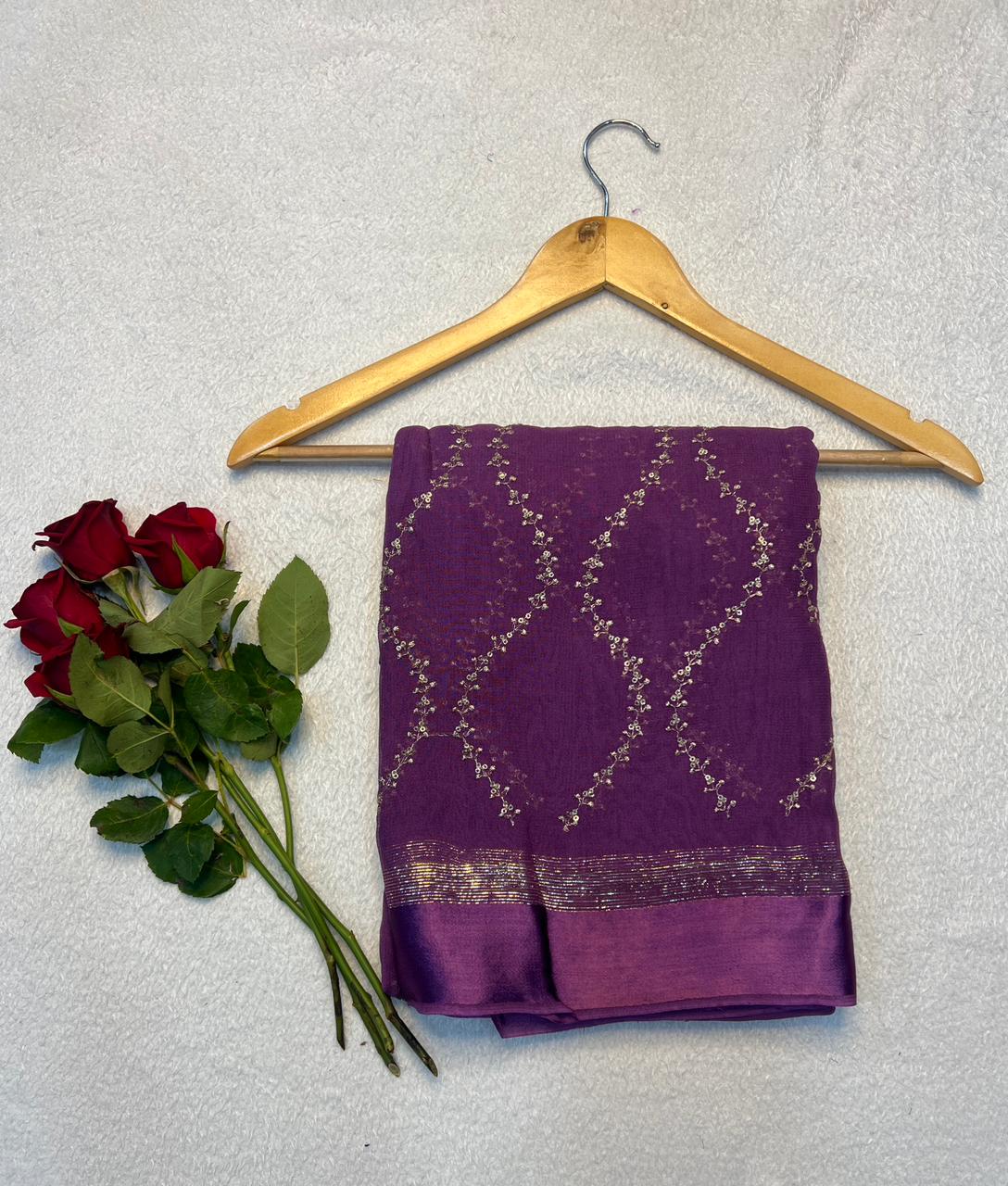  Pure Viscose Georgette Sattin Patta With Lahriya Concept Sequins & Thread 🧵 Embroidery Work Saree