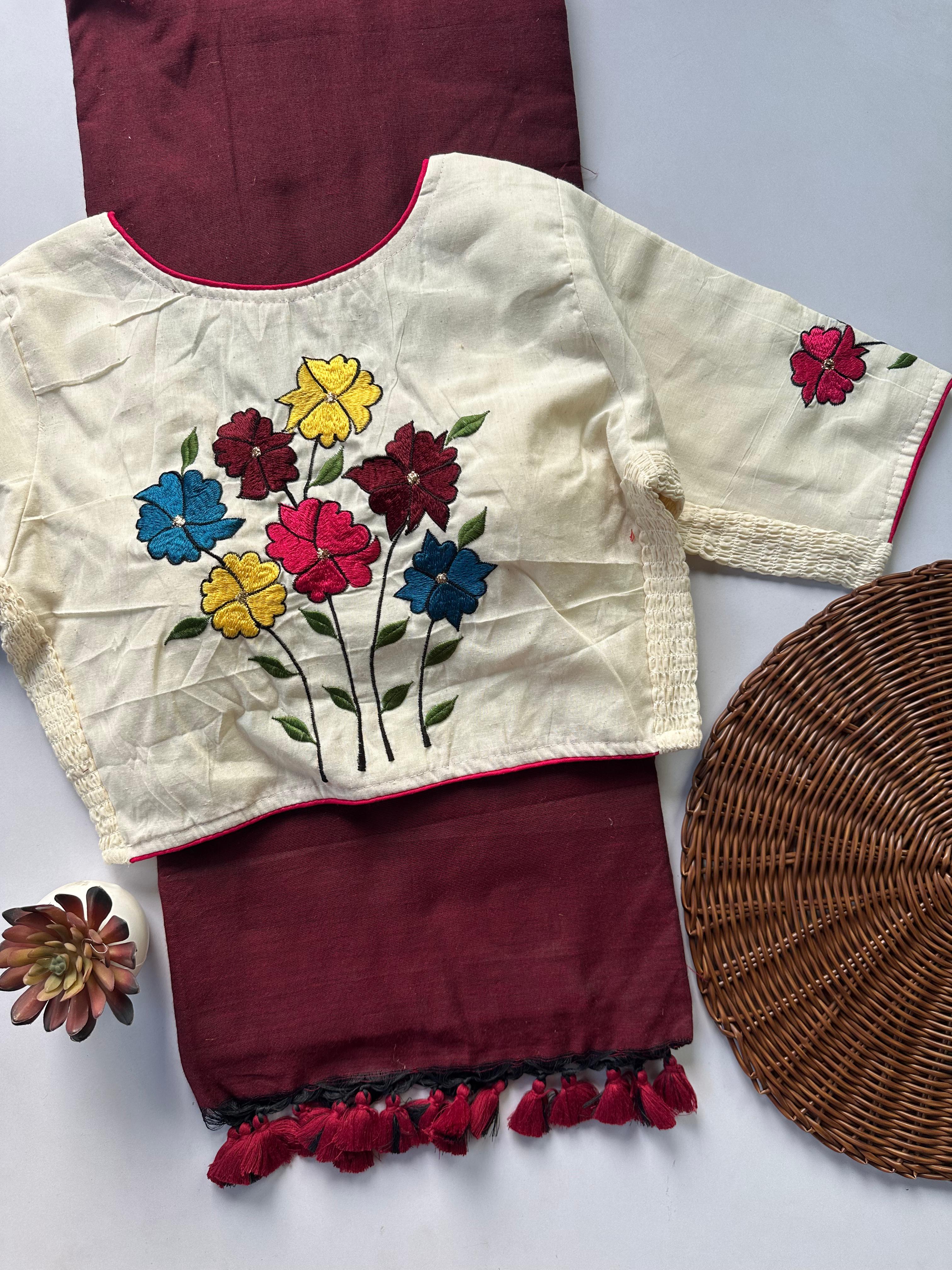 KHADI COTTON flexi fit Strachable   BLOUSE WITH KHADI COTTON SAREE 