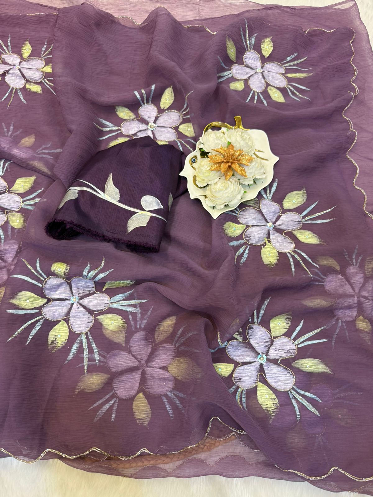 Pure bari chiffon silk saree