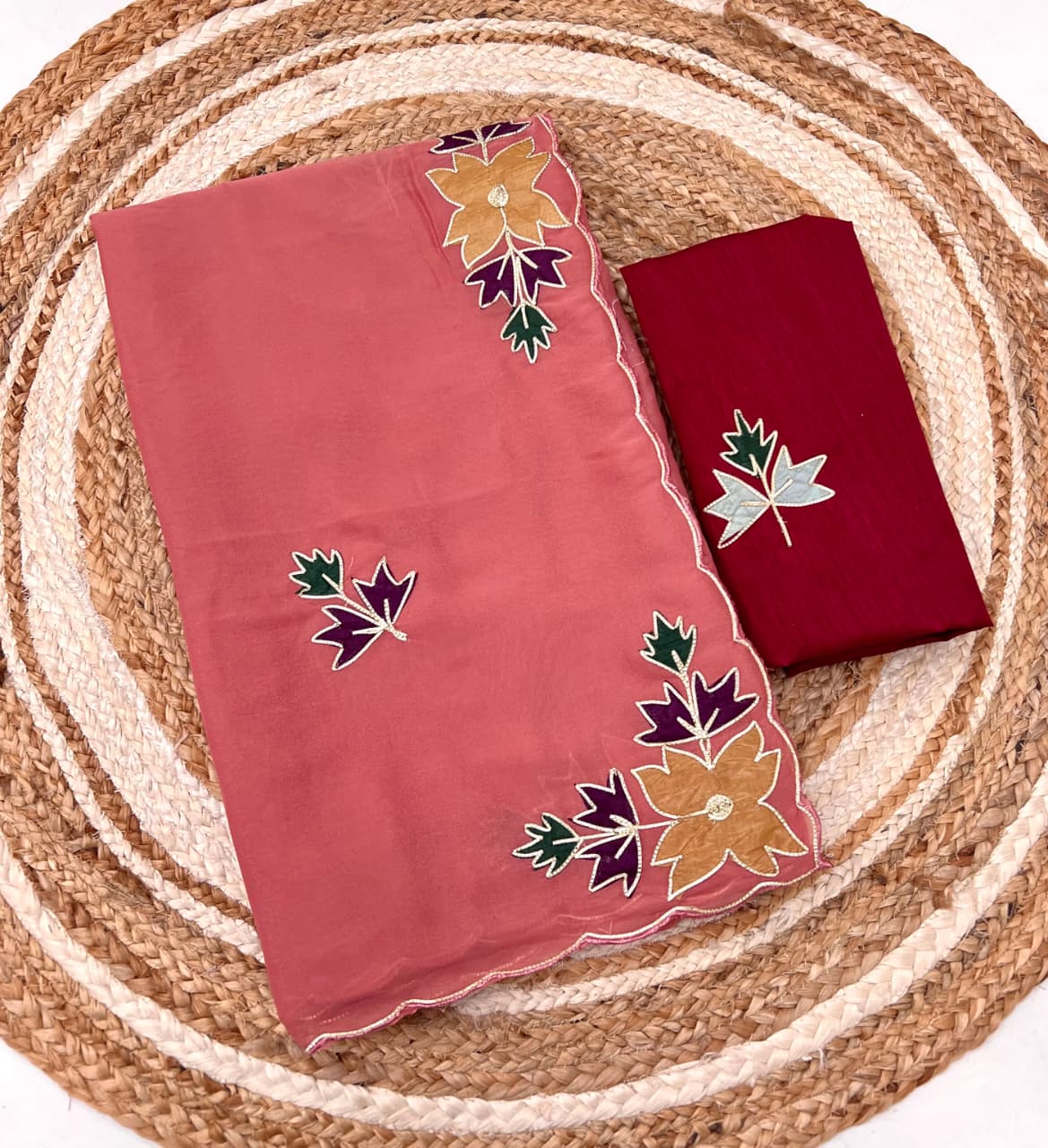 Beautiful flowers hand embroidery work star Georgette saree