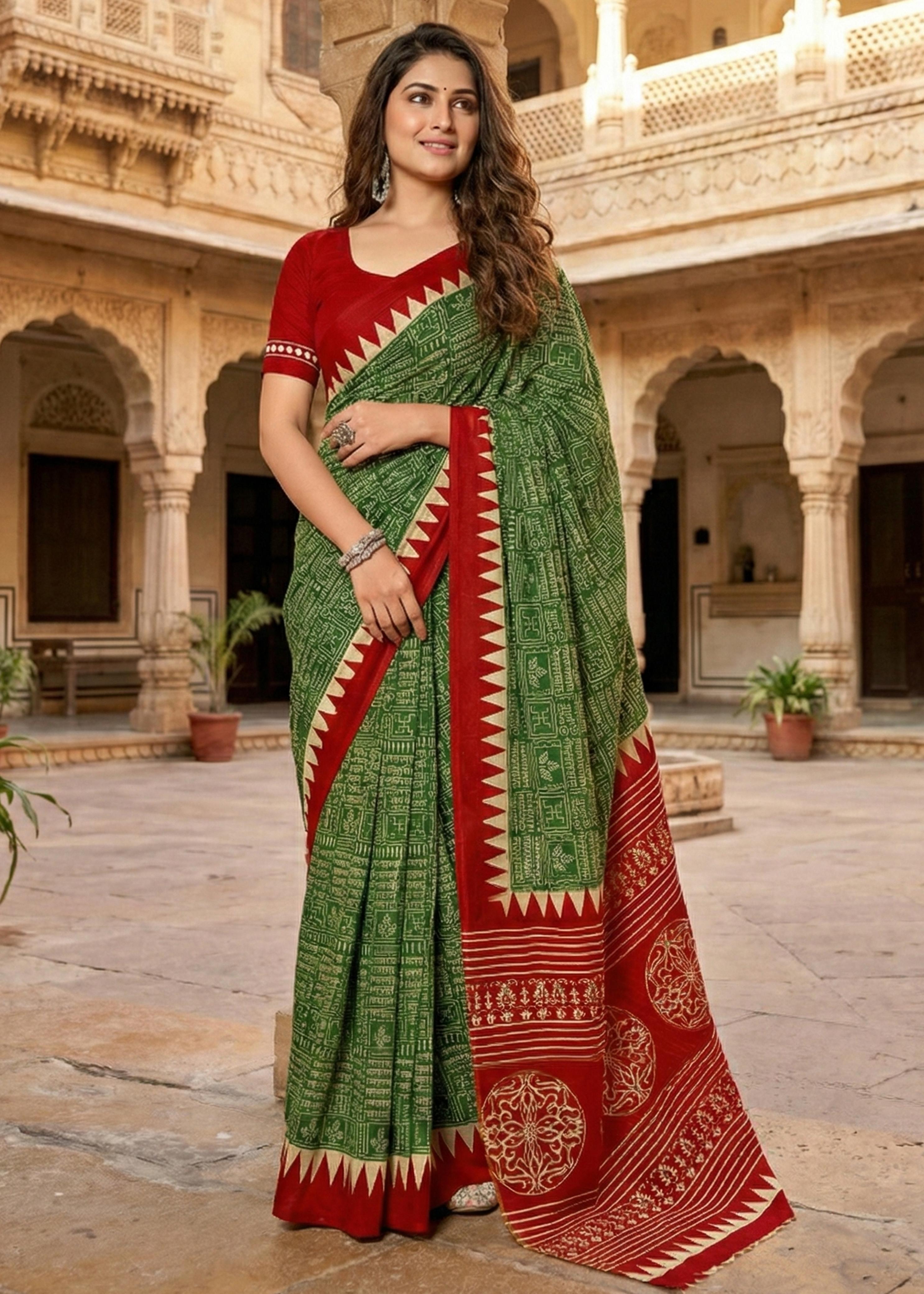 COTTON SANSKRIT MANTRAS BLOCK PRINTED SAREES