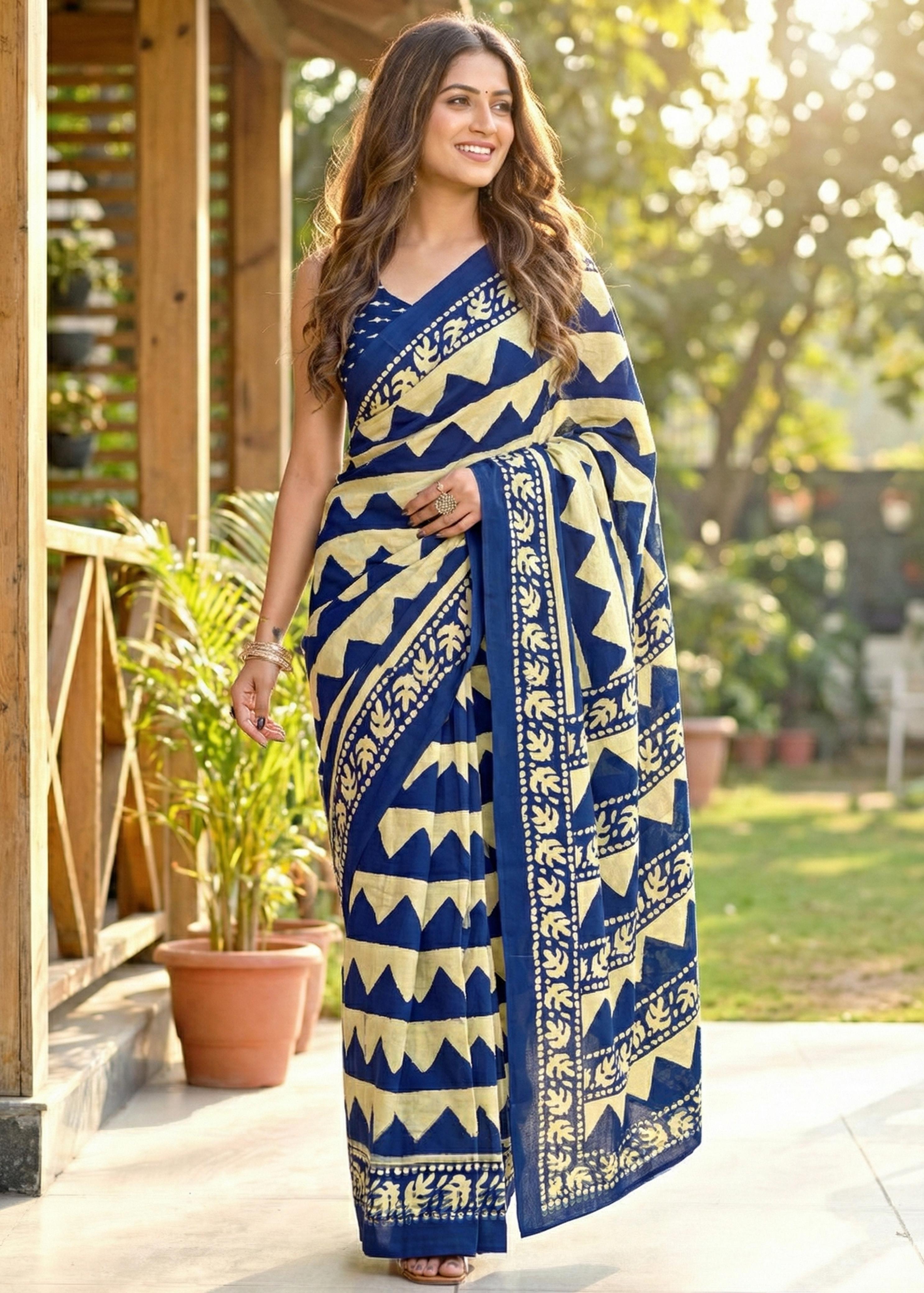 Zigzag Hand Block Printed Saree