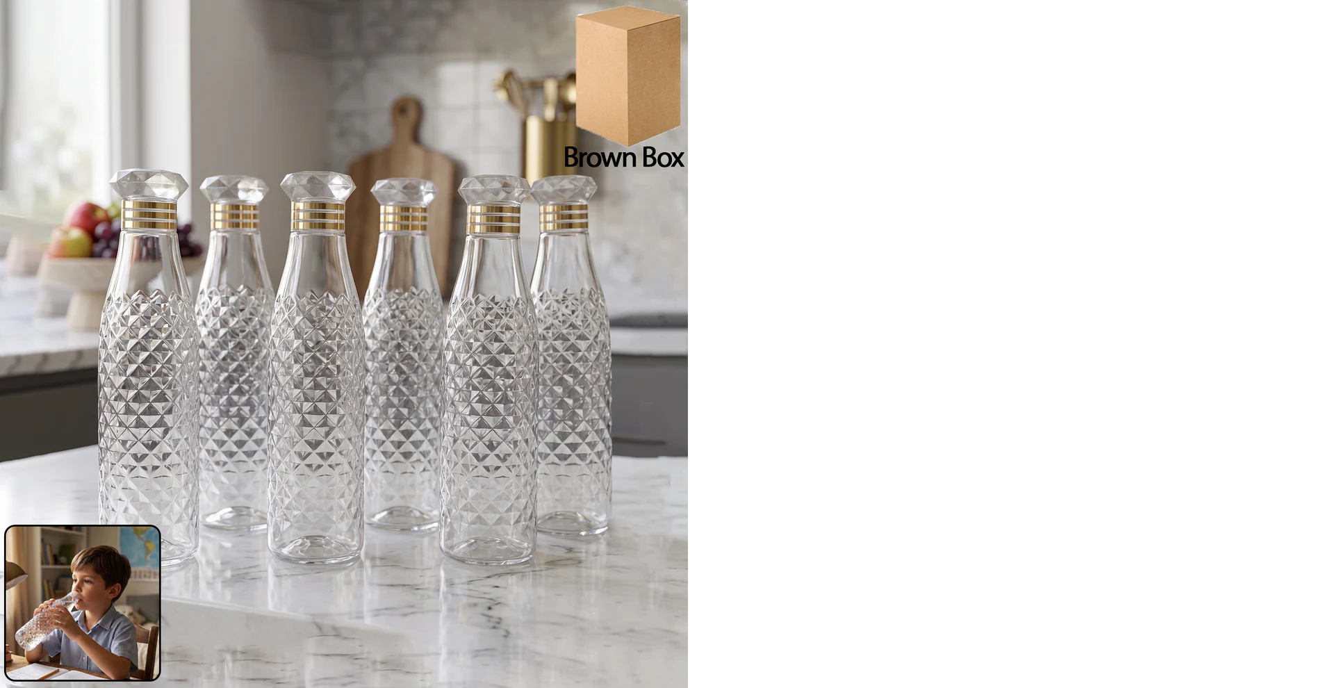 Premium Designer Transparent Water Bottle Set (6 Pc Set, 1000 ML Approx)