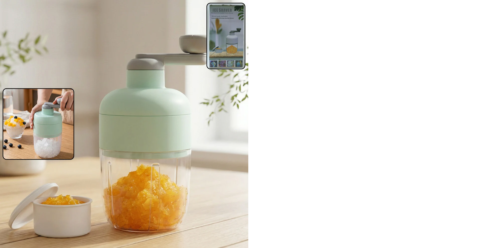 Manual Ice Crusher Shaved Ice Machine with Hand Crank (1 Set)