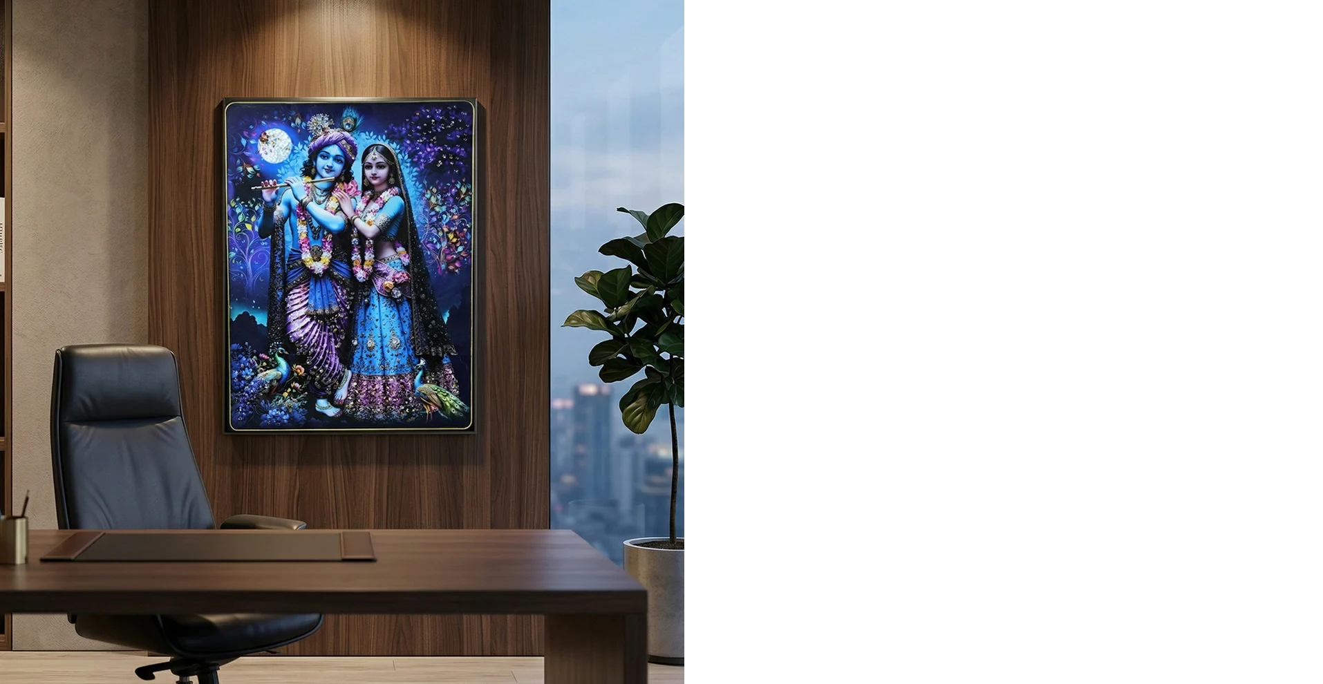 Divine Radha Krishna Moonlight Artistic Wall Frame (1 Pc, 60x45 Cm)