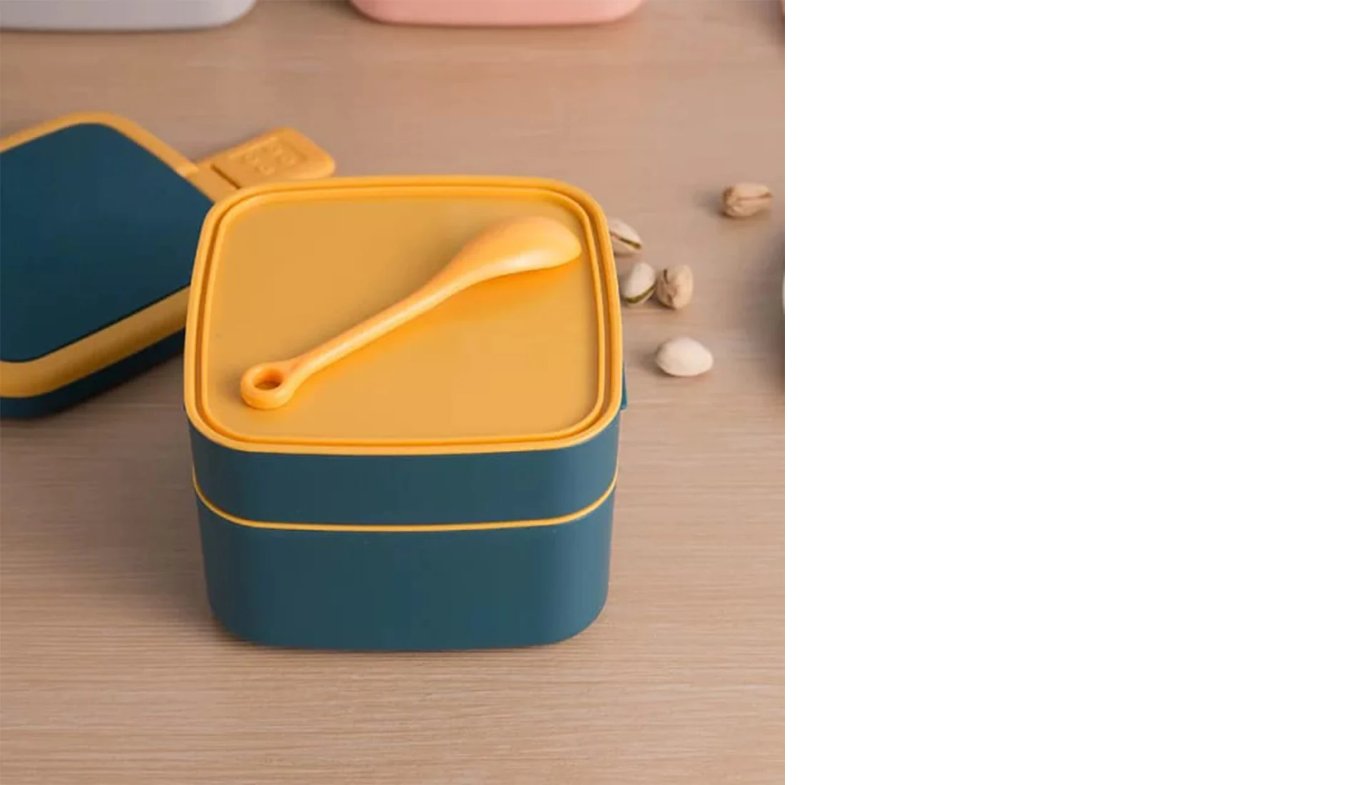 Blue Double-Layer Portable Bento Lunch Box – Stackable with Handle & Spoon