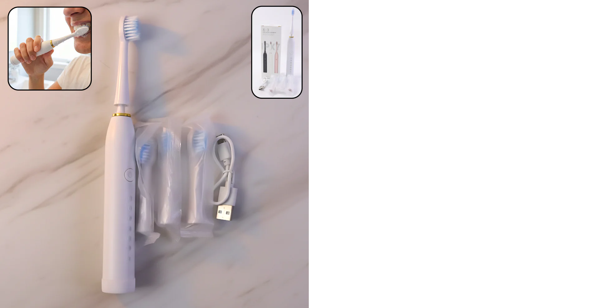 Rechargeable electric toothbrush white color with 3 extra head (1 pc/ mix color)